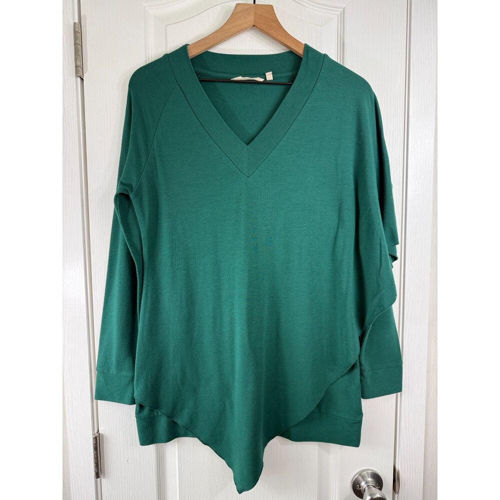 Soft Surroundings Womens XS Green V Neck Asymmetrical Poncho Tunic Top